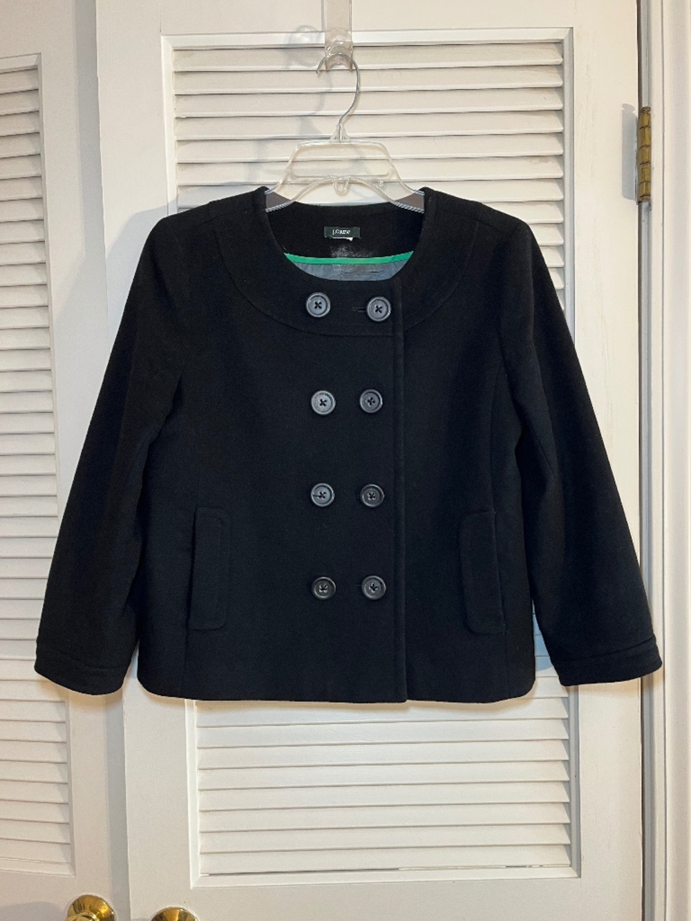 J. Crew Vintage Pippa Peacoat Collarless Wool Blend Black Medium 12 (Modern 6/8) - Picture 6 of 6